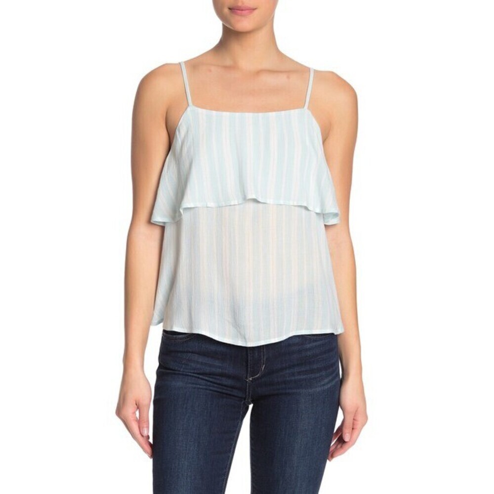 Abound Women's Ruffle Spaghetti Strap Tank Top Light Blue Size XL